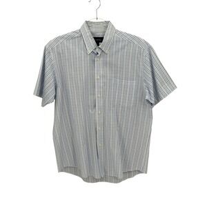 Haspel Shirt Mens Large 16 Blue White Plaid Short Sleeve Button Up Cotton Casual